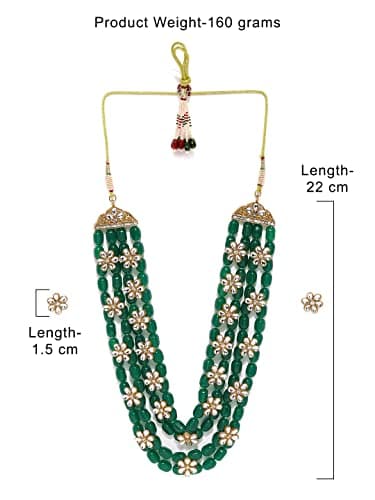 ZAVERI PEARLS Green Beads & Floral Kundan Necklace Set For Women-ZPFK9098 5