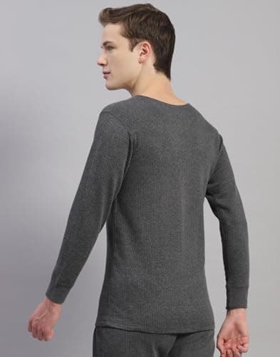 Monte Carlo Mens Grey Solid Cotton Blend Round Neck Full Sleeve Thermal Vest (6230M1CH-0-40) 4