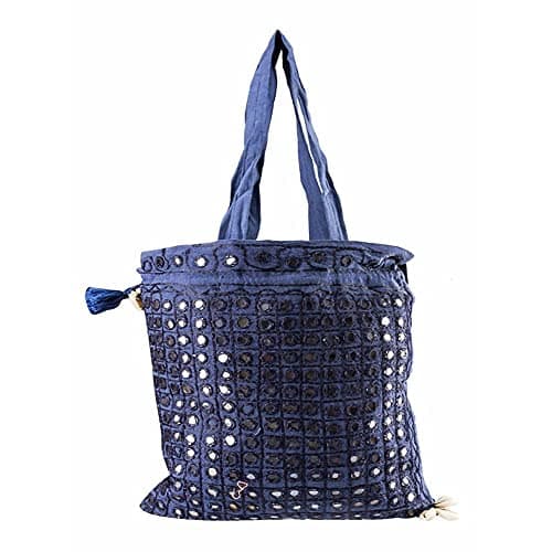 Little India Mirror Work Navy Blue Sling Bag 10"x12"x2" 4