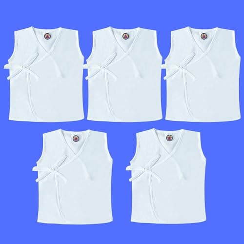 NAVTARANG Pure Cotton White Jhablas for New Born Baby 0-3 Months, Soft & Comfortable Babt Vest, for Boys & Girls, Pack of 5, Infant Clothes Summer 2