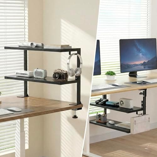 Tisany 22 Inch Adjustable Storage Organizer with Headphone Holder, Heavy Duty Desk Shelf Clamp-On Above or Under -Desktop, Over or Under Table 3