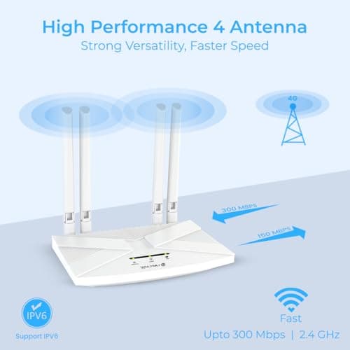 LAPCARE 4G LTE WiFi Router – All SIM Support, 300Mbps High-Speed Internet, External Antenna, MU-MIMO, Beamforming, IPV6, Dual Connectivity, 1x WAN/LAN, DVR & APN Compatible, 2.4GHz Band 6