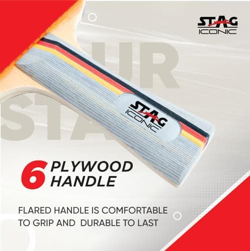 STAG ICONIC 4 Star Table Tennis Racquet for Beginners & Intermediate Players | High Speed & Control with Inverted Smooth Rubber | Flared Handle Shakehand (Red/Black) 5