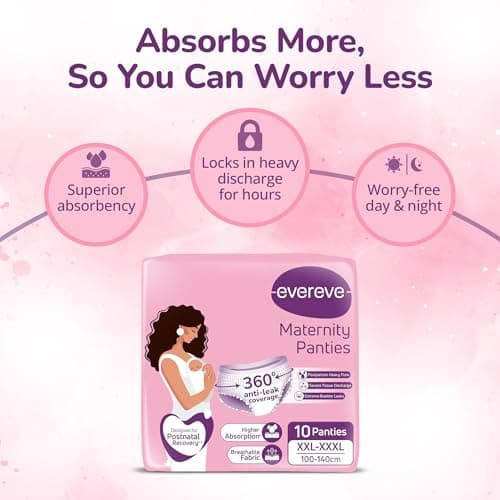 Evereve Maternity Period Panties for Women, (XXL-XXXL), 10 Pcs, Postpartum Heavy Flow Bleeding, 360 Degree Leak Protection, 3X Absorption, Soft Breathable Disposable Panties for Postnatal Recovery 4