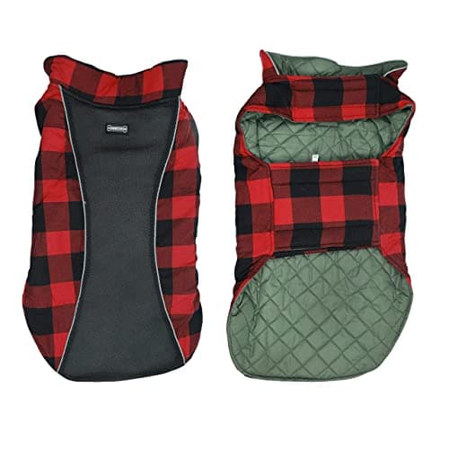 Foodie Puppies Dog Winter Clothes Reversible Pet Jacket - (Red & Black, 10 inch) Printed Warm Fleece Coat Windproof, Water Resistant Padded Cold Weather Comfortable Coat, Adjustable with Velcro Tape 4