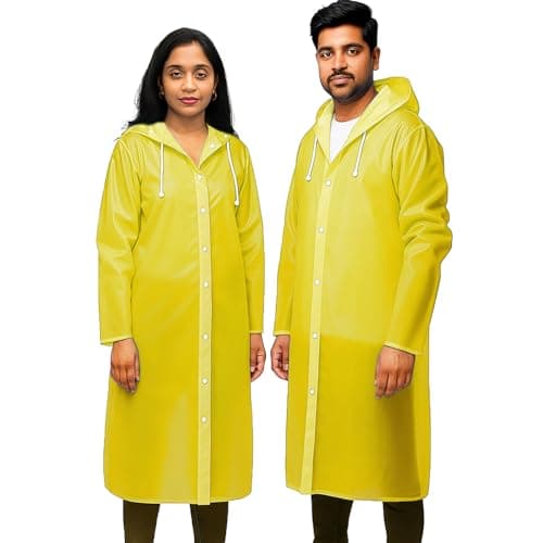 EVA Waterproof Raincoat for Men Women | Hooded Full Sleeve Rainwear Poncho | Lightweight Reusable | Outdoor Travel, Camping & Hiking Rain Protection (Universal Size, 1Pc, Yellow)