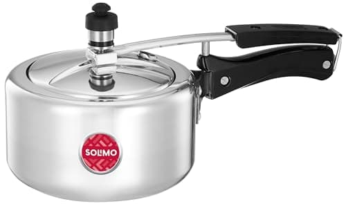 Amazon Brand - Solimo - Sleek Induction Bottom Aluminium Pressure Cooker - 2 Liter (Inner Lid), Silver