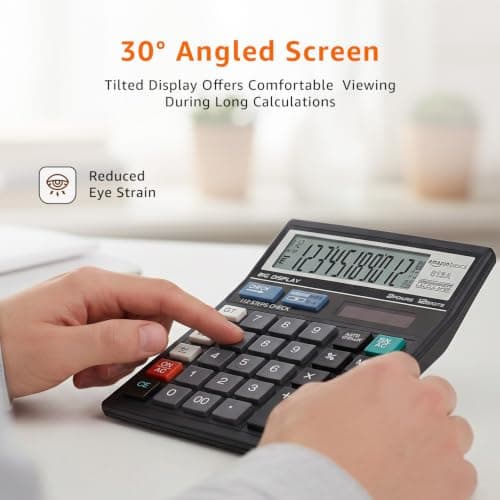 Amazon Basics Electronic Calculator (AB-512A) | 12 Digit Large Display | Dual Power (Solar + AAA Battery) | 30° Angled Screen | Big Button Design | 13 x 13 cm | Black | for Office, School & Home 5