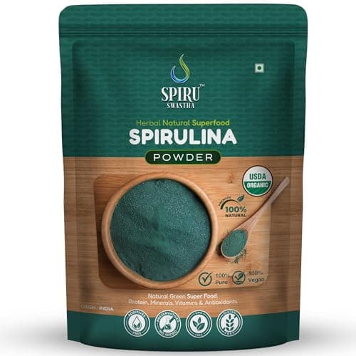 Spiru Swastha 100% Natural Spirulina | USDA Certified Organic Spirulina Powder for Immunity, Energy, Digestion & Skin Health | Plant Based Protein Superfood - 200g Veg Powder