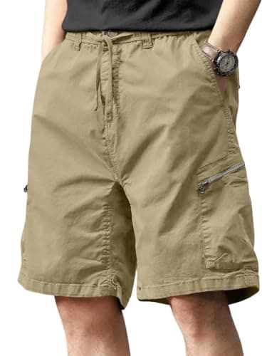 LERIYA FASHION Men’S Cotton Cargo Shorts, Lightweight Drawstring Elastic Waist Casual Summer Shorts with Pockets (LF-SH334-S-KHAKHI)