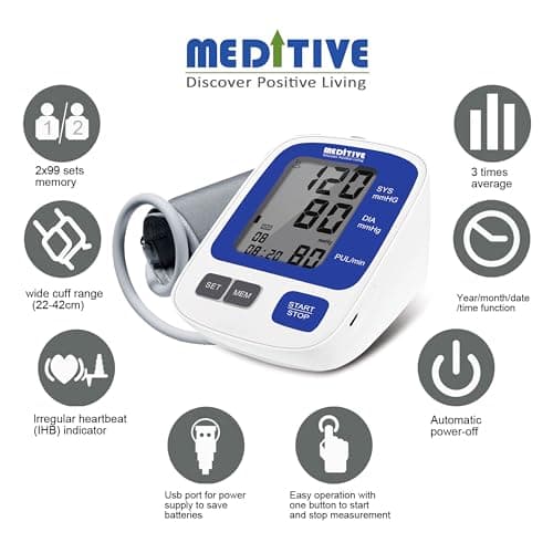 MEDITIVE Fully Automatic Arm-type Digital Blood Pressure Monitor with option for micro USB port 2