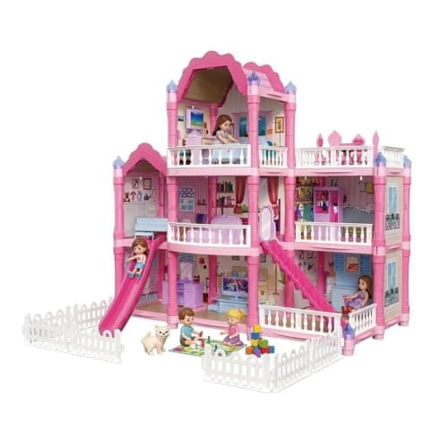 Big Style 3-Story Princess Dollhouse with Slide & Furniture | Luxury Pink Castle Doll House Toy for Girls | DIY Pretend Play Villa Playset Birthday Gift for Kids (195 pcs)