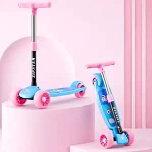Storio Zipster Foldable Kick Scooter for Kids | Skating Cycle Style Scooter with Adjustable Handle & Foldable Design | Lightweight Ride-On Toy for Boys & Girls - Blue & Pink