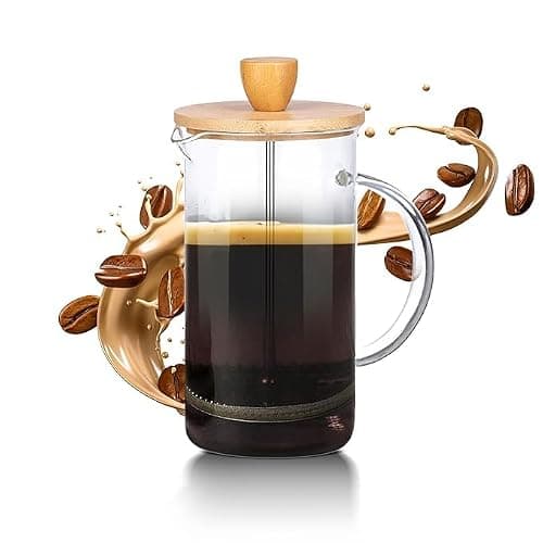 GRILIX French Press Coffee Maker 34 Ounce, Cold Brew Coffee Maker, Stainless Steel French Press Glass, Heat-resistant Thickened Borosilicate Glass, Eco-friendly Bamboo lid, Cork Base