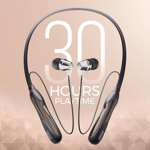 UBON U6 Series Wireless 30 Hrs Playback, Dual Pair, Fast Charge, Magnetic Buds, Bluetooth Neckband with Mic (Black) 3