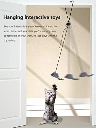 Qpets® Hanging Cat Teaser Toys, Elastic Rope Design, Soft Plushed Mouse Cat Activity Toy, Ideal for Indoor Play 2