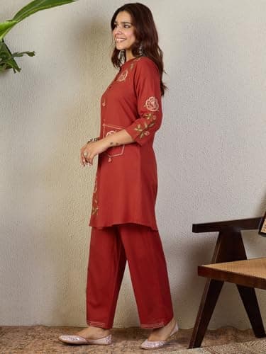 INDO ERA Women Pure Cotton Co-Ord Set | Kurta Pant Set for Casual, IESTR11557S Rust | Co Ord Set For Women Stylish | 5