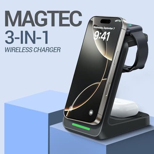 UNIGEN® Magtec 330 Wireless Charging 3 in 1 Magsafe Charger for Apple iPhone 17/16/16 Plus/16 Pro/16 Pro Max,15/15 Plus/15 Pro/15 Pro Max,14/13/12 Series, AirPods 3rd/2nd, Series 9/8/7/6/5/4/SE-Black 3