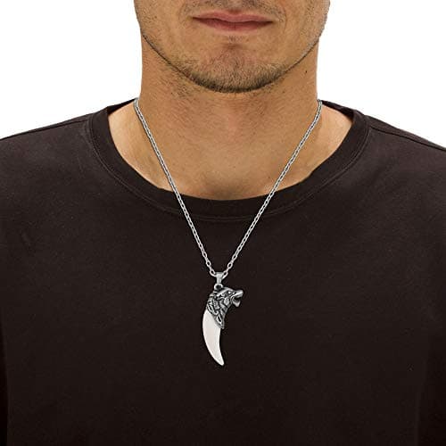 Superstore18 Gothic Viking Wolf Fang Pendant Necklace for Men & Women | Fantasy Tribal Jewelry | Antique Silver Chain | Gen Z Style | Wild Spirit ImitationTusk Locket for Men boys (SST5013PCSC) 2