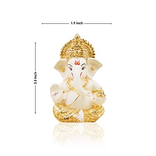 Gold Art India Ceramic Ganesh Idol for Car Dashboard Ganesha Murti Ganpati Idol for Home Decor Puja Lord Ganesh Statue Gift for Office Desk Puja Room Figurine 3.5 x 2 inch,1 Idol 4
