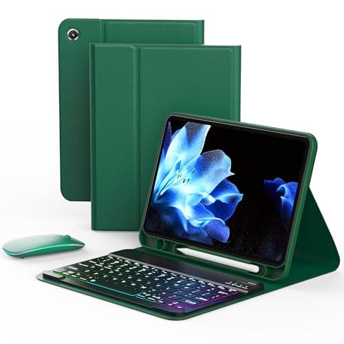 Case Keyboard for 10.9inch Samsung Galaxy Tab A9+ Plus 2023/A11+ Plus 2025,Includes Mouse and 7 Color Rainbow Backlight Magnetic Keyboard,Premium PU Leather Cover with Auto Sleep/Wake,Midnight Green