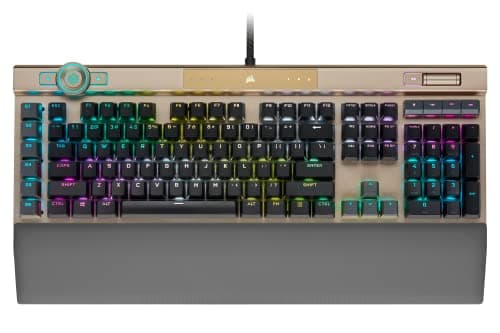 Corsair K100 RGB Optical-Mechanical Gaming Keyboard - Midnight Gold Opx RGB Optical Mechanical Keyswitches - Axon Hyper-Processing Technology for 8X Faster Throughput - 44-Zone RGB Lightedge