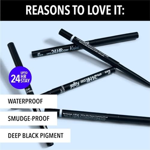 Blue Heaven 24HR Stay Kajal | Jet Black for Women | Smudge Proof Long Lasting | Eye Makeup Kajal Pencil | 0.30g 3