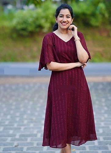 Women's Georgette Printed Traditional Kurti (in, Alpha, XL, Regular, RD_AB_Maroon) 2