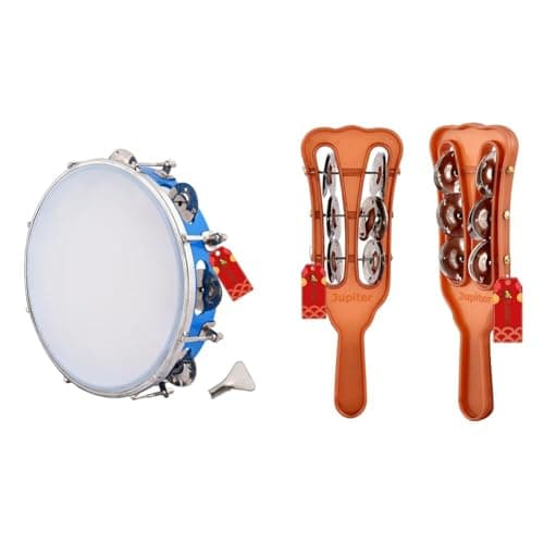 UAPAN Dafli Musical Instrument (10 inch Hand Percussion, Blue) & UAPAN Plastic Taal Kanjira/Kartal Musical Instrument for Kirtan/Puja-Bhajans (Pair of 1)