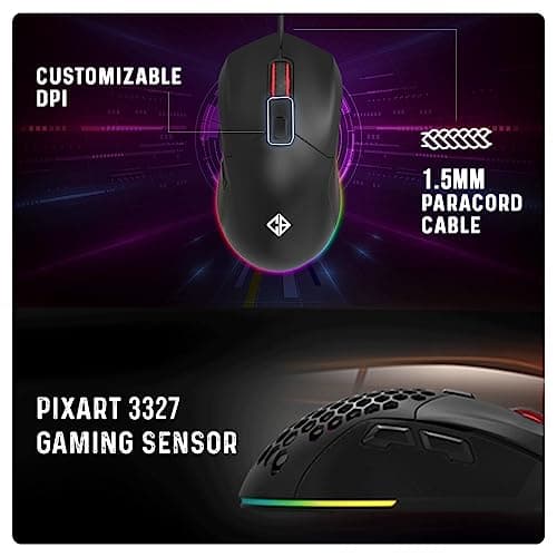 Cosmic Byte Firestorm RGB Wired Gaming Mouse, 67 Grams, 12400DPI, 1000Hz Polling, Pixart 3327 Sensor, 10M Switches, Paracord Cable, Software Support Upgraded PTFE Feet (Black) 5