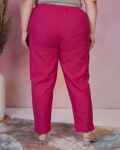 Women's Plus Size Cotton Trousers – 2 Deep Pockets, Half Elastic Waist, Comfortable Fit 2