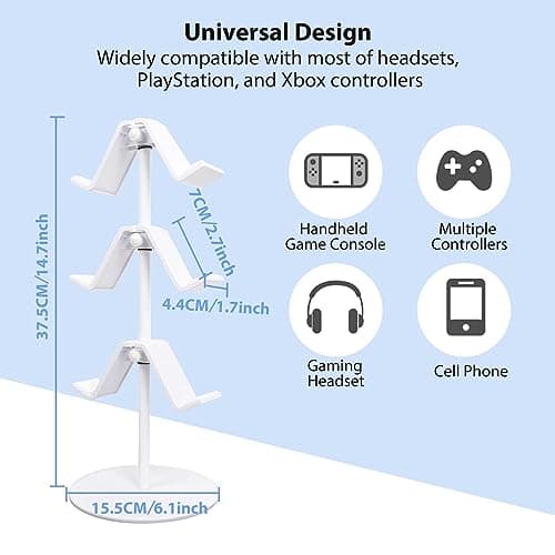 OIVO INDIA Controller Stand 3 Tier,Headphone Holder, Multi Adjustable Game Controller Headset Hanger for All Universal Gaming PC Accessories, Compatible for Xbox PS4 PS5 Nintendo Switch (White) 2