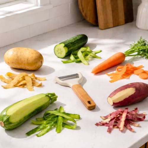 Amazon Brand - Solimo Wooden Peeler for Vegetables and Fruits Plain Soft Touch Ergonomic Handle Premium Tool for Kitchen Daily Cooking Use 16x7.5cm Beige Pack of 1 2