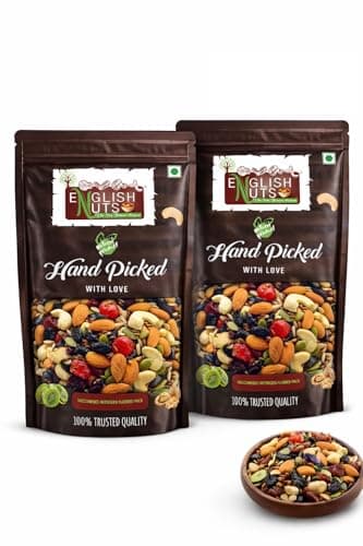 English Nuts Mixed Dry Fruits Pack – 1kg (500g x 2) | Healthy Snack with Almonds, Cashews, Raisins, Walnuts , FoxNuts, Anjeer, Amla, Seeds, Dates, Dried Berries & Many More | Resealable Pack| Nuts | G