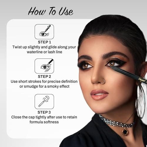 HUDA GIRL Long-Lasting Waterproof Kajal Pencil for Women & Girls | Smudge-Proof, Intense Natural Black, 24-Hour Stay, Smooth Glide Eye Kajal for Daily Use & Professional Makeup 4