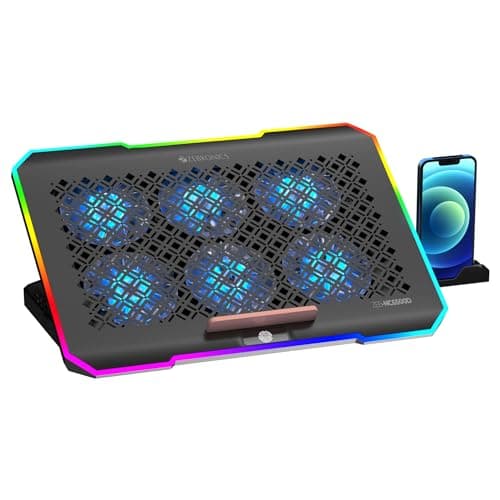 ZEBRONICS NC6500D Laptop Cooling Pad with Support up to 17 inch (43.18 cm) Laptops, Hexa Fans, Speed Control, RGB LED, Detachable Mobile Holder, 5 Step Retractable Stand, Built in USB Ports (Black)