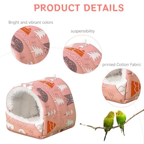 Qpets® Winter Warm Plush Bird Nest Hut, Small Animal Hanging Hideout & Sleeping Bed, Cozy Fleece Cave with 2 Metal Chains for Birds, Hamsters, Guinea Pigs (19cm x 18cm) 3