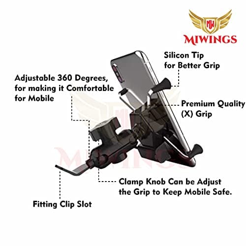 Miwings X-Grip Latest Verson Phone Holder with Mobile USB Charging Port for Yamaha YZF R15 V3 (1 PCs, 5V-2A Black) 2