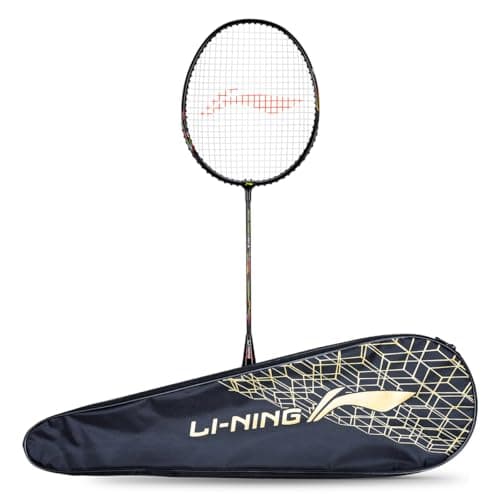 Li-Ning Mega Power Aluminium Strung Badminton Racket with Full Racket Cover (Black/green) | For Beginners | 95 grams | Maximum String Tension - 24lbs