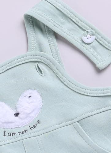 Smart Baby Dungaree Set for Baby Boy And Girls | Cotton Romper with T-Shirt | Soft & Breathable Fabric | I Am New Here Print | Snap Button Closure for Easy Diaper Change (Pink, 0-3 Months) 3