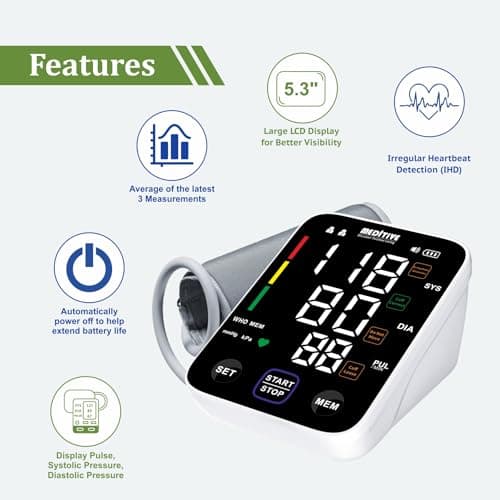 MEDITIVE Digital Blood Pressure Monitor with Rechargeable Battery and Type-C Charging USB Port 3
