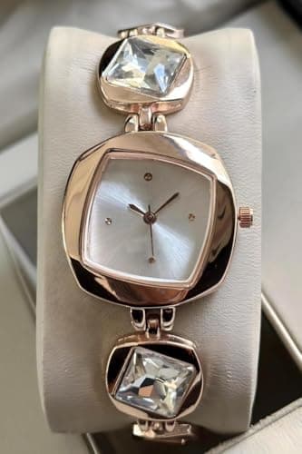 styledose Luxury Dial in Square case with Ston Studded brecelet Strap Quartz Analogue Wrist Watches for Women's & Girls&Miss&Ladies (Rosegold (White)) 6