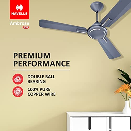 Havells 1200mm Ambrose Energy Saving High Speed Ceiling Fan|Premium Finish, Deco.Fan, Elegant Looks, High Air Delivery, 100% Pure Copper Motor|2 Yr Warranty by Brand | (Pack of 1, Nickel Saphire) 5