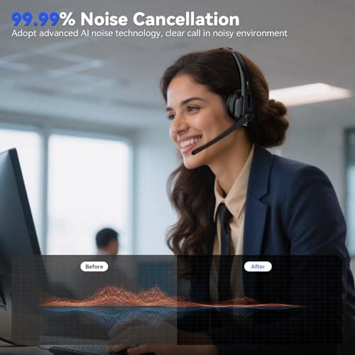 LEVN Wireless Headset with Mic for Work,Bluetooth Headset with Microphone-AI Noise Cancelling,Single-Ear Wireless Headphones with Mic,Mute Button&USB Dongle for PC/Computer/Call Center/Laptop/Teams 2