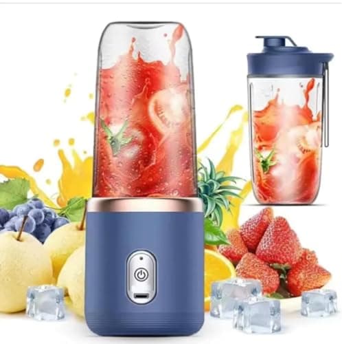 Portable Blender Juicer 400ml | USB Rechargeable Mini Juicer Cup with 6 Blades | Smoothie Maker for Fruits, Shakes, Protein Drinks & Ice | Personal Travel Blender for Home, Gym & Office (Blue)