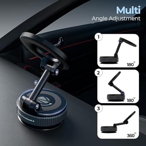 Zebronics Magnetic Mobile Holder, Foldable Design, 360° Rotation, Strong Suction Mount, MagSafe Compatible, Multi-Angle Adjustment, Twist to Lock/Unlock, Compact Design (MS300) 3