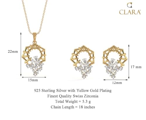 Clara 925 Sterling Silver Alba Pendant Earring Chain Jewellery Set | Gold Rhodium Plated, Swiss Zirconia | Gift for Women & Girls 4