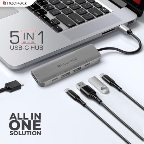Neopack 5in1 USB C Hub Multiport Adapter with HDMI 4K 30Hz, 100W PD Fast Charger, USB-A 5Gbps Data Ports, for MacBook Pro, MacBook Air, iPad Pro, XPS & More 2