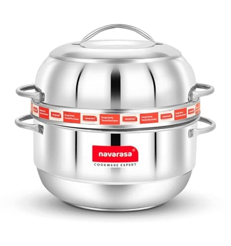Navarasa Thermal Rice Cooker Stainless Steel 1.5 KG with Rubber Gasket | Perfect for Kerala Red/Matta Rice | Saves Up to 70% Fuel | Keeps Rice Hot for 8+ Hours | Induction and Gas Compatible