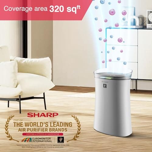Sharp Air Purifier for Homes/Offices Dual Purification, Plasmacluster Technology,(True HEPA+Carbon+Pre-Filter) Captures 99.97% of Impurities (White) FP-F40E-W White 7 Years Warranty 2